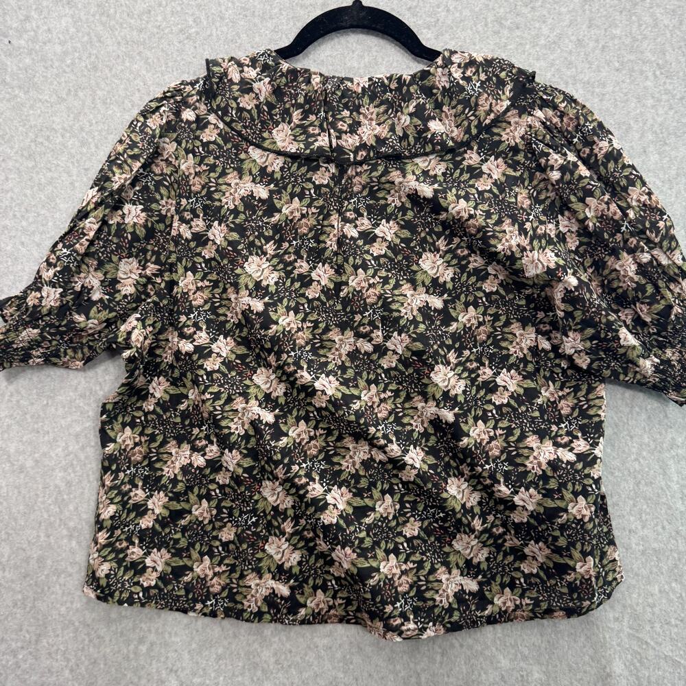 Natural Life Cotton Floral Ruffle Blouse Sz S Black Pink Cottagecore Coquette - Picture 4 of 10